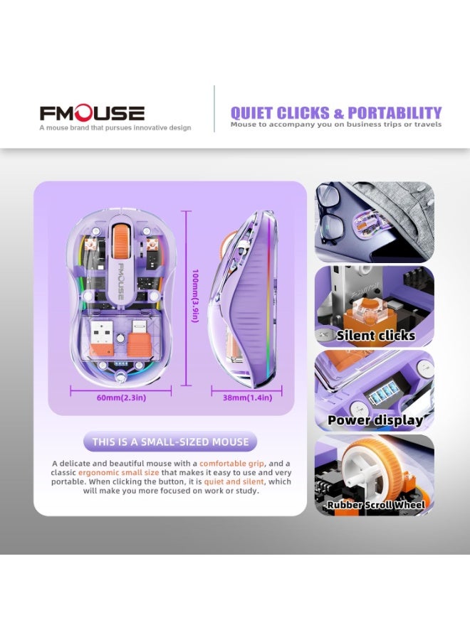 إف ماوس ماوس FMOUSE اللاسلكي الشفاف - ماوس بلوتوث صامت بمستقبل مزدوج USB و Type-C - ماوس محمول قابل للشحن للماك بوك، الآيباد واللابتوب - تصميم مريح وأنيق مخصص لليد الصغيرة - Image 5